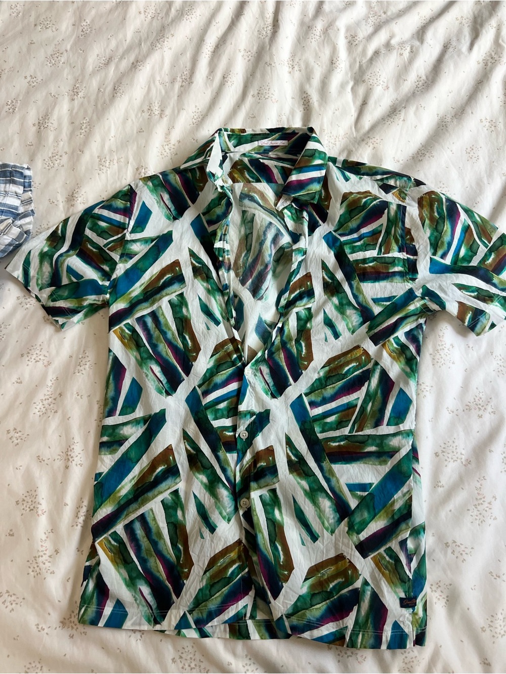 Good Man Brand Short-Sleeve Abstract Green & Blue Button-Down Shirt